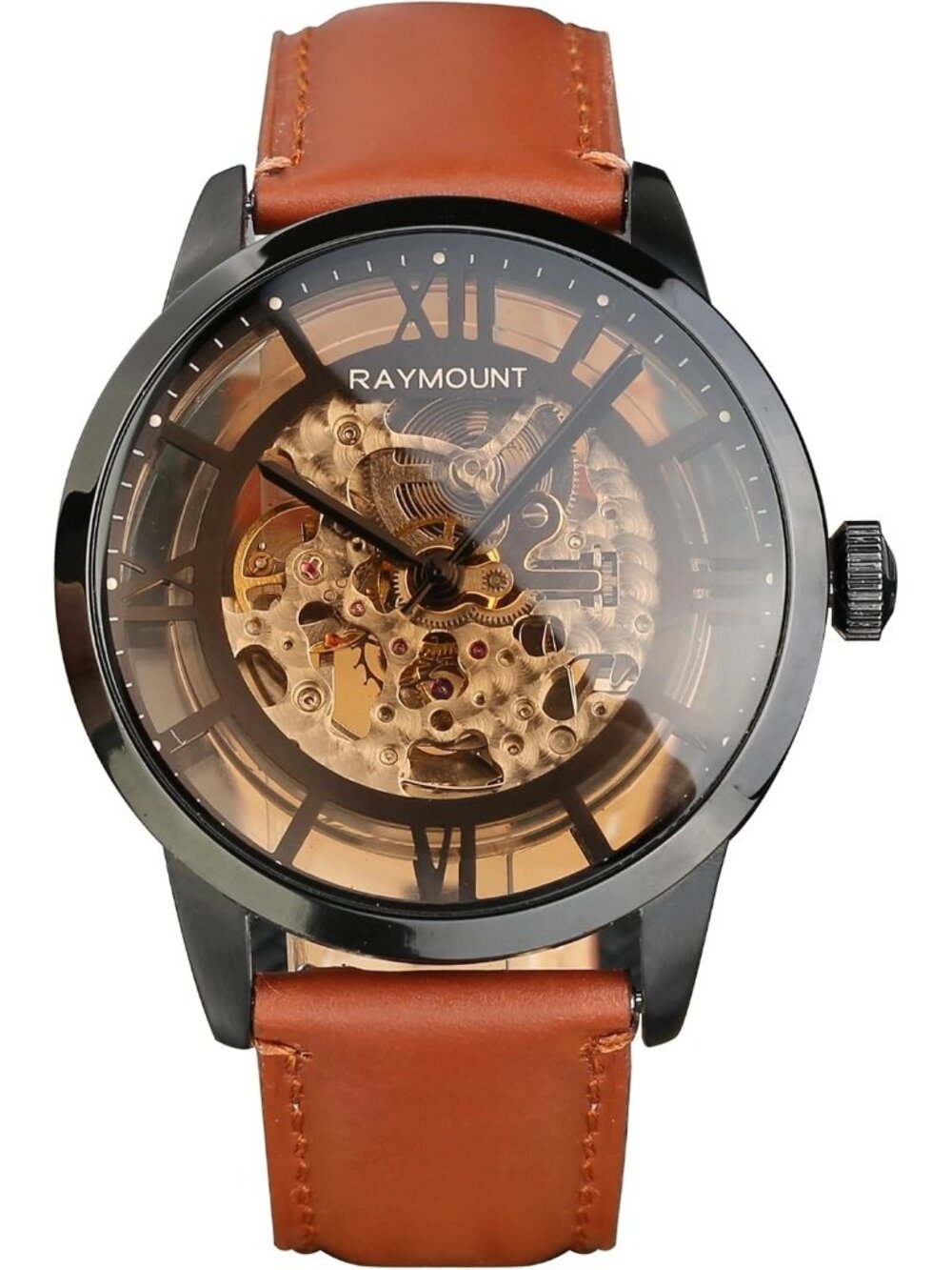 Men's Light Brown Mechanical Movement Skeleton Dial Automatic Leather Watch